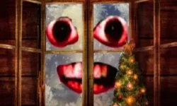 image bg New Year Santa Claus outside the window